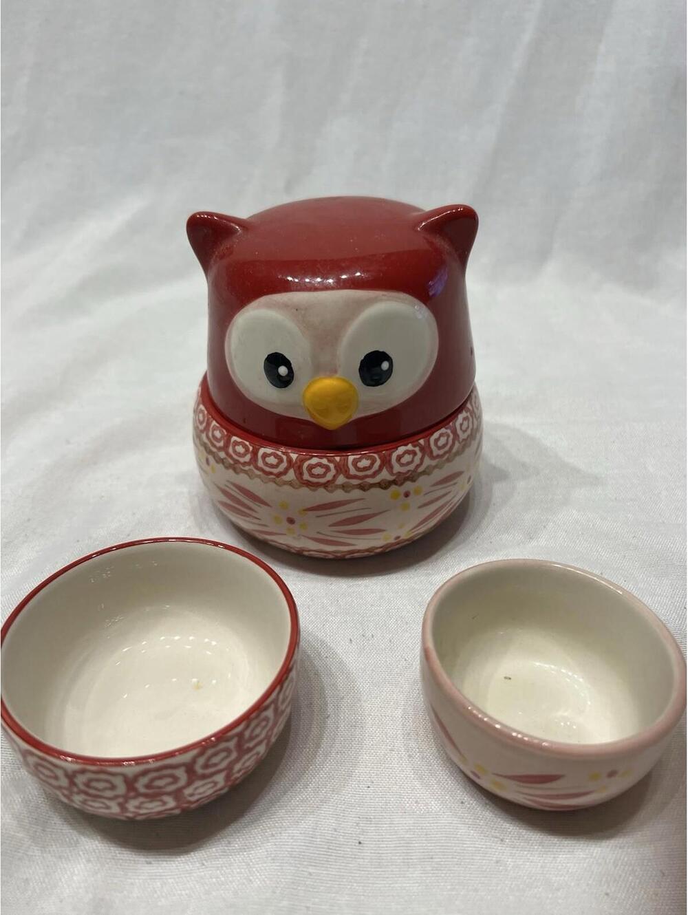 Temp-tations Old World Orange Ceramic Owl Nesting Measuring Cups